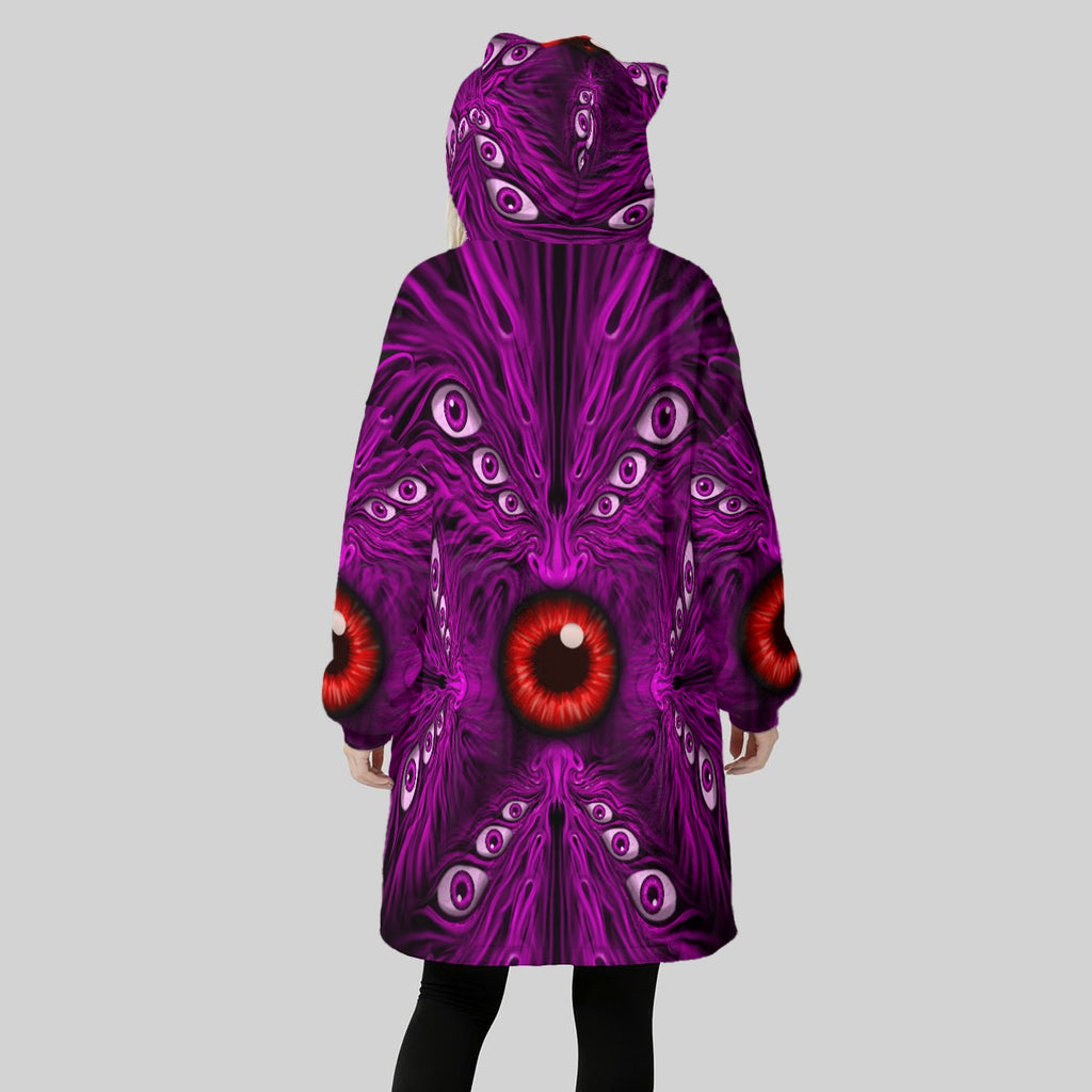 HandDrawn Art - RetinallyCentered - Fleece Oversized Hoodie Blanket With Decorative Ears