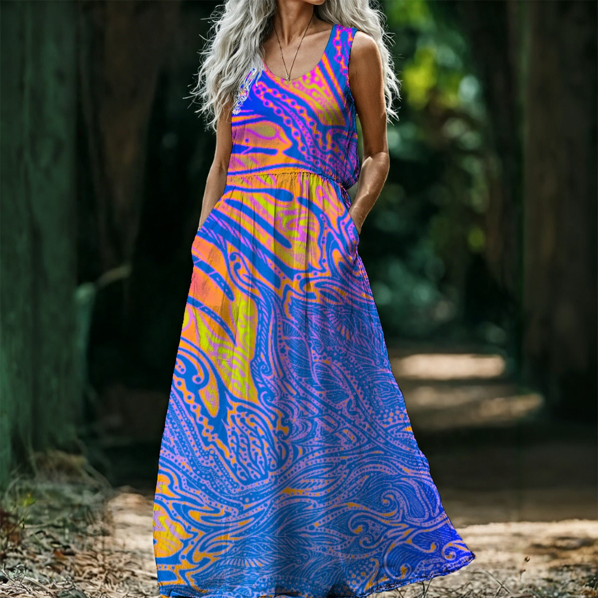Hand Drawn Line Art - Women’s Sleeveless Maxi Dress