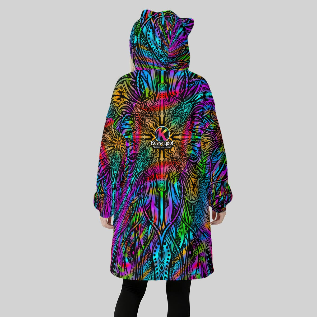 MeMondala Hand Drawn Art - Fleece Oversized Hoodie Blanket With Decorative Ears