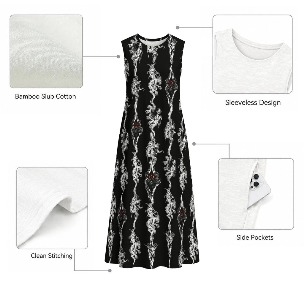 ScreamnDemon Hand Drawn Art - Sleeveless Dress With Pocket|125GSM Slub Cotton