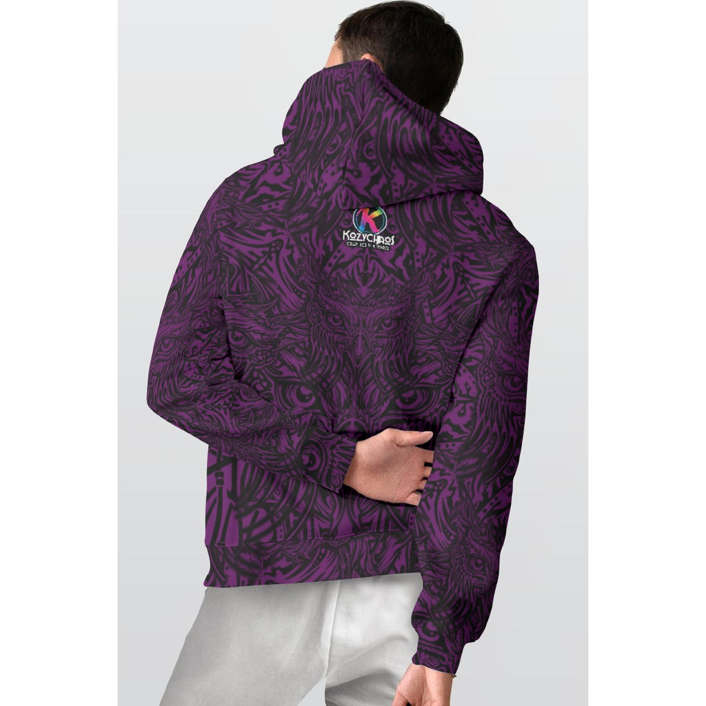 Purple Owlscalation - Hand Drawn Patttern Men's Thicken Pullover Hoodie