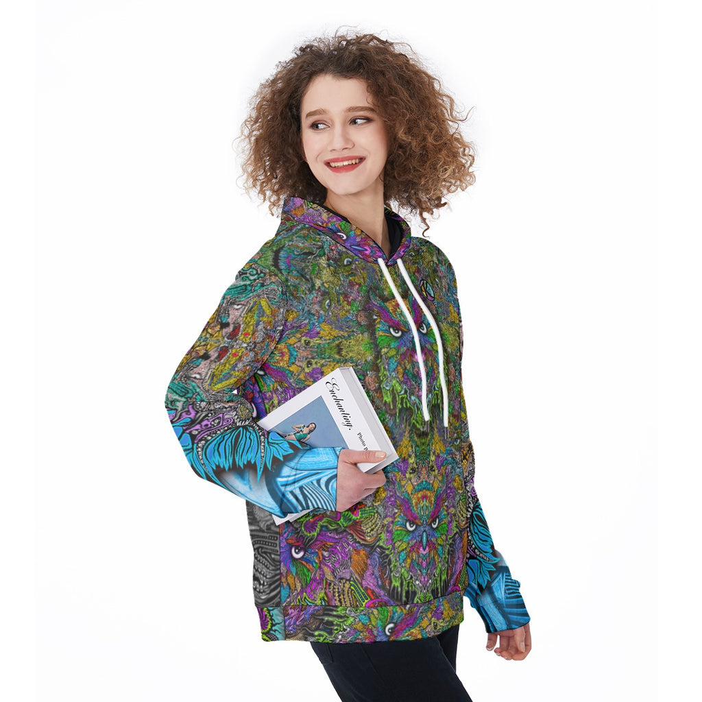 Hand Drawn Owl Pattern - Women's Pullover Hoodie