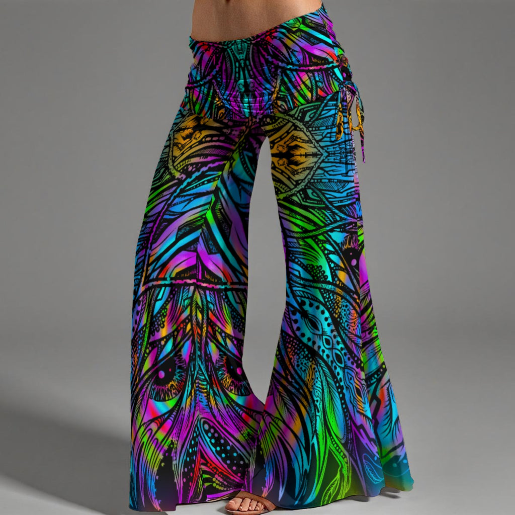 MeMondala - Hand Drawn Pattern High Waist Wide Leg Pants