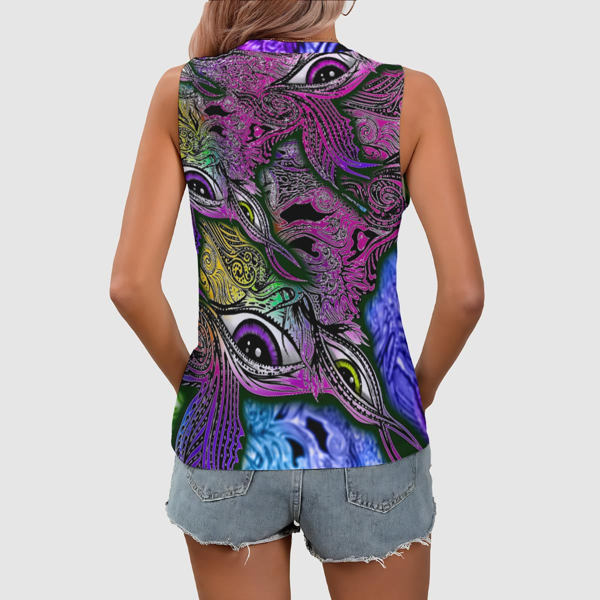 Eye2Soul Hand Drawn Art - Women's Sleeveless V-Neck Tank Top