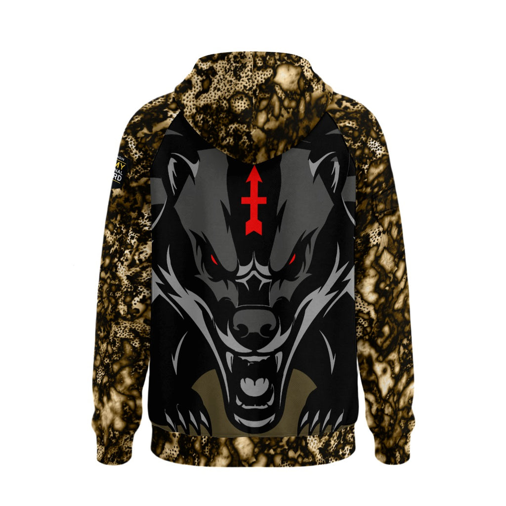 RedArrow Tan Camouflage - Wisconsin Badger Men’s Fleece Half-Zip Hoodie With Arm Pockets