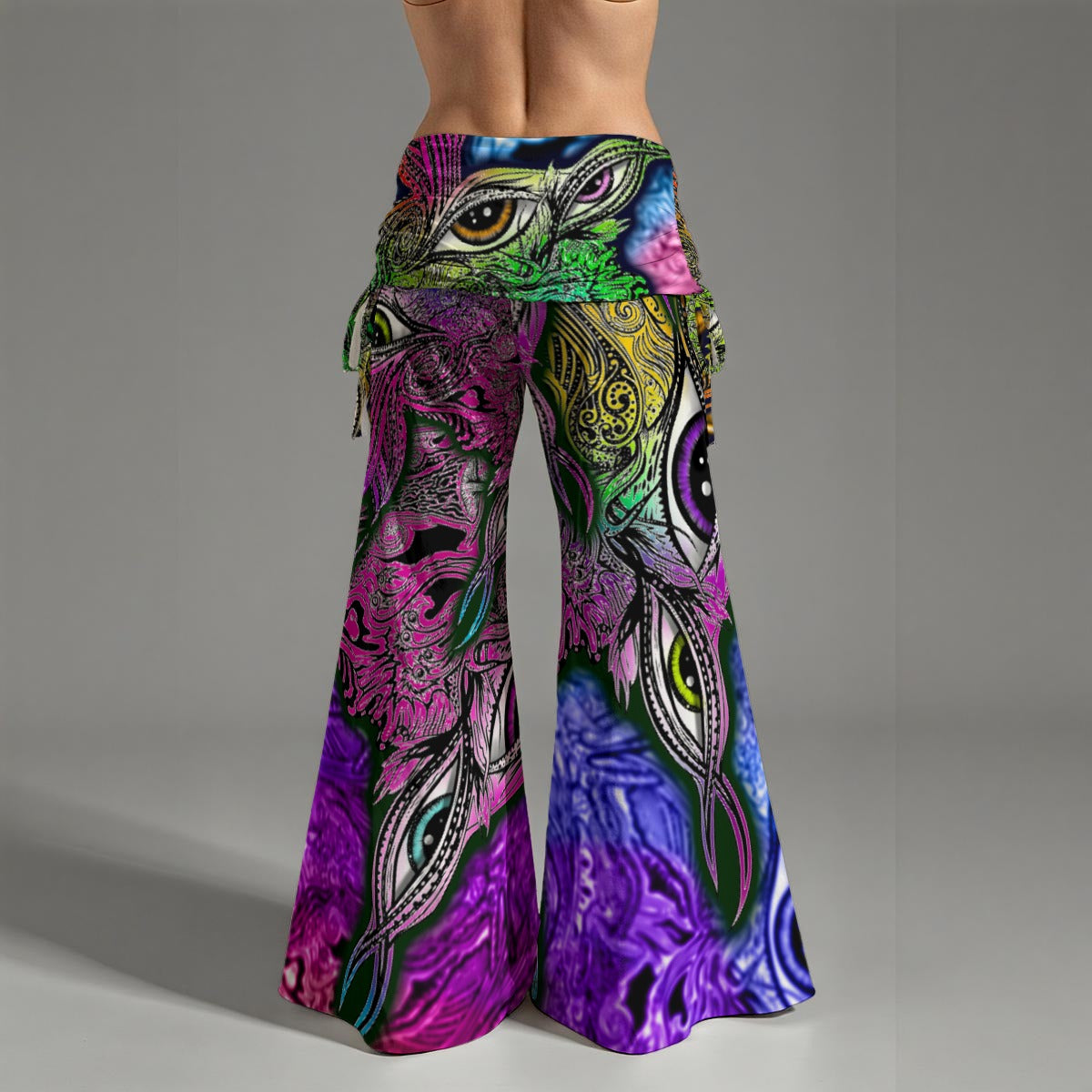 Eyes2Soul Hand Drawn Art - Women's High Waist Wide Leg Pants
