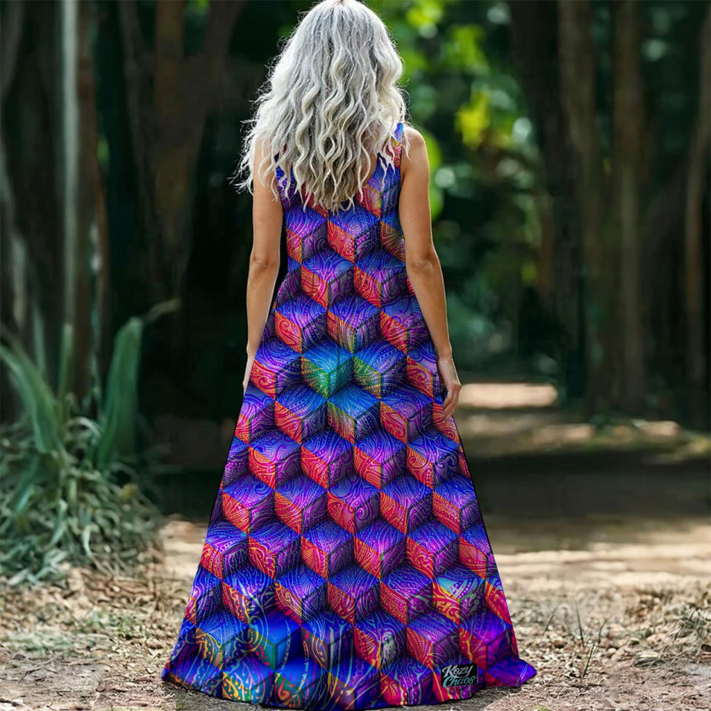 Hand art and 3D Chaos - All-Over Print Women’s Sleeveless Maxi Dress
