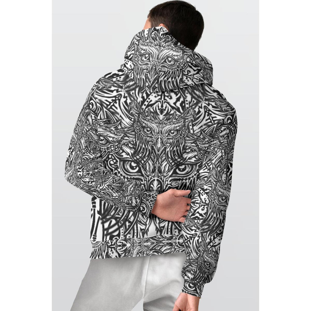 Owlscalation BnW - Hand drawn Pattern Print Men's Thicken Pullover Hoodie