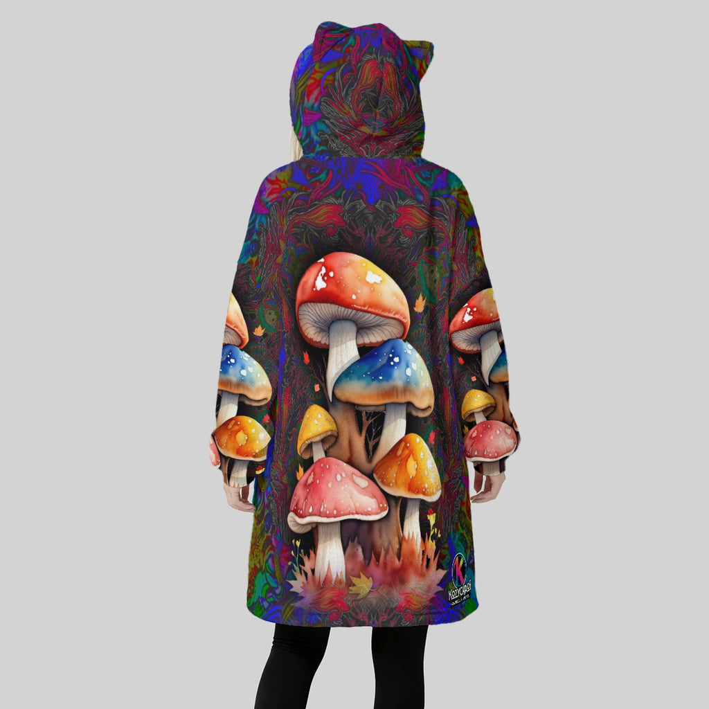Watercolor Mushrooms -Artist Created Fleece Oversized Hoodie-Decorative Ears