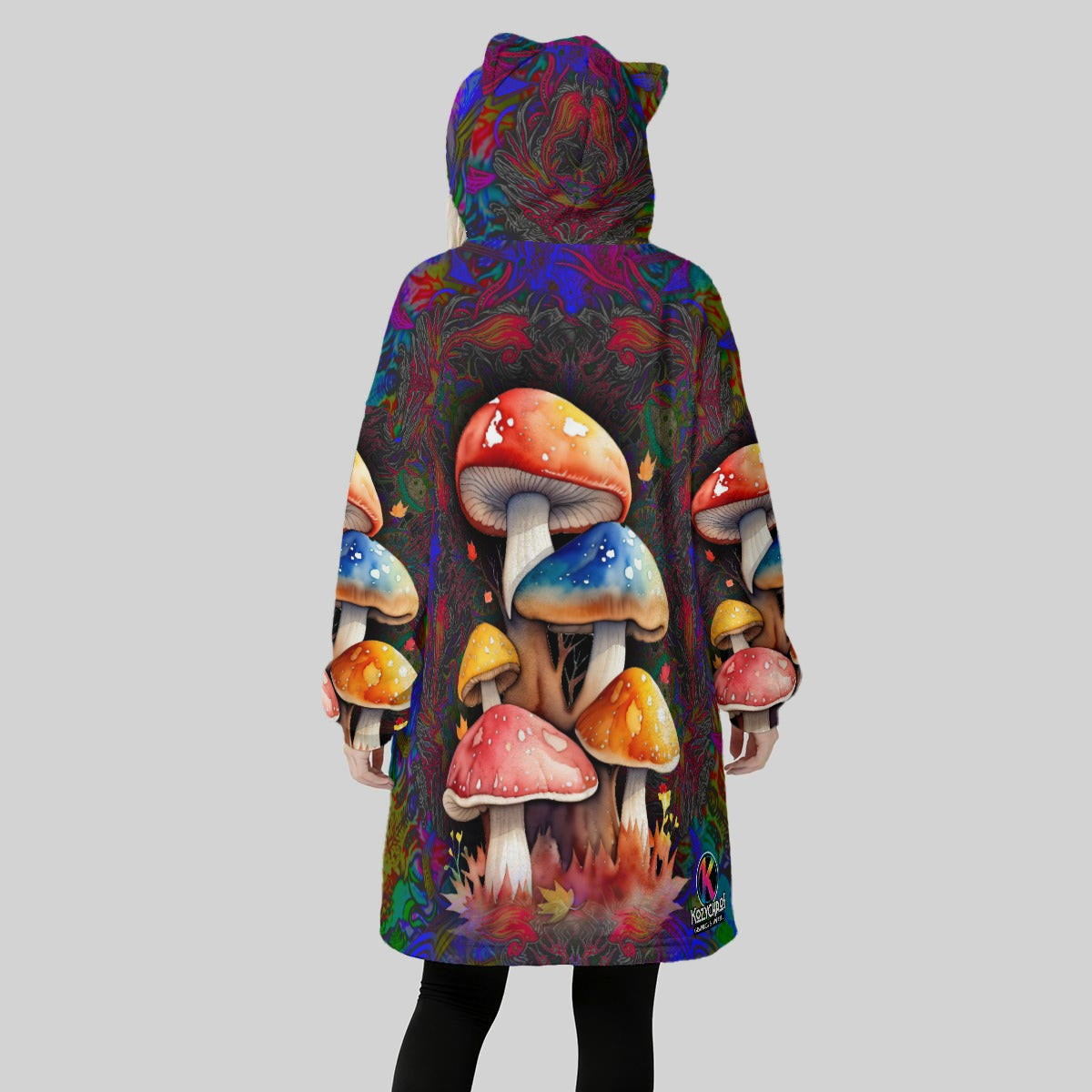Watercolor Mushrooms -Artist Created Fleece Oversized Hoodie-Decorative Ears