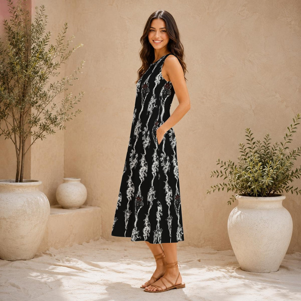 ScreamnDemon Hand Drawn Art - Sleeveless Dress With Pocket|125GSM Slub Cotton