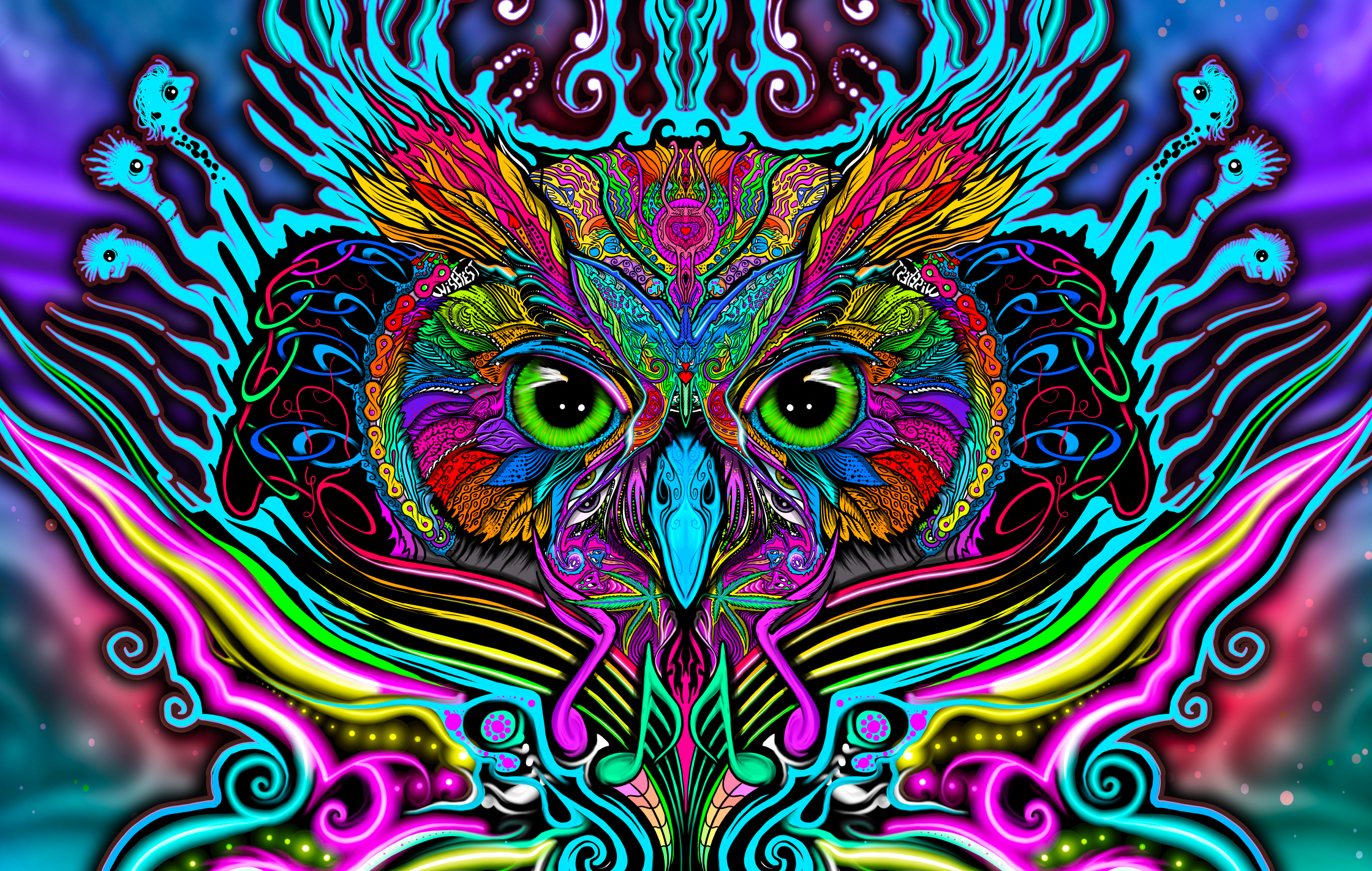 WiseMusic Owl Hand Drawn Art - Fleece Oversized Hoodie Blanket With Decorative Ears